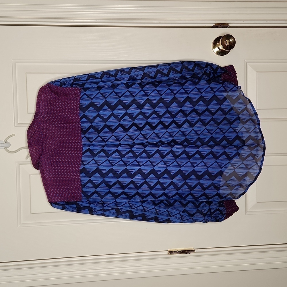 Hale Bob Blue and Purple Abstract Tie Neck Silk Top Size M - Picture 9 of 12